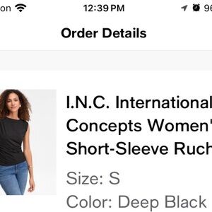 INC International Concepts Women's Deep Black Ruched Short-Sleeve Top